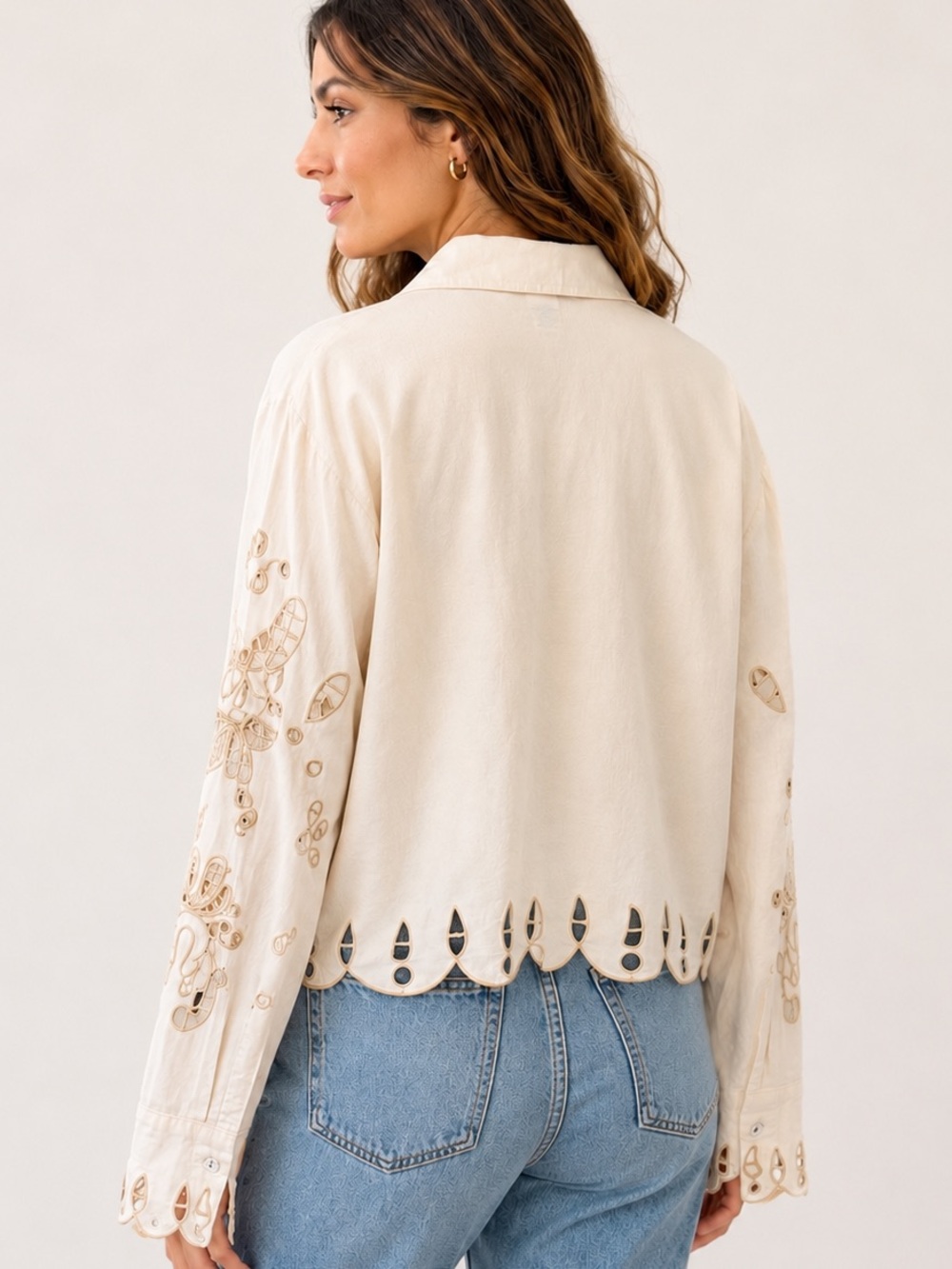 Christian Lacroix Embroidered Cutwork Linen Blouse Top M - Picture 4 of 12